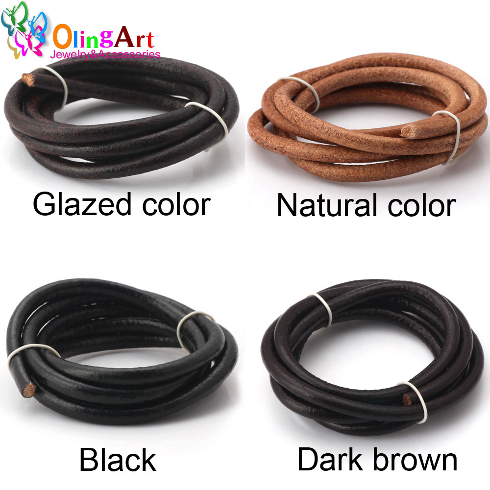 Leatherwork Diy - Olingart Dia 1.5/2/3/4/5/6mm 블랙/자연/브라운/유약 가죽 라운드