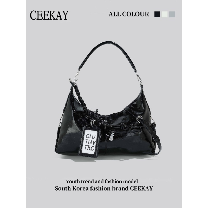 Leatherwork Letters - 2026 CEEKAY 글로시 가죽 호보백 Y2K