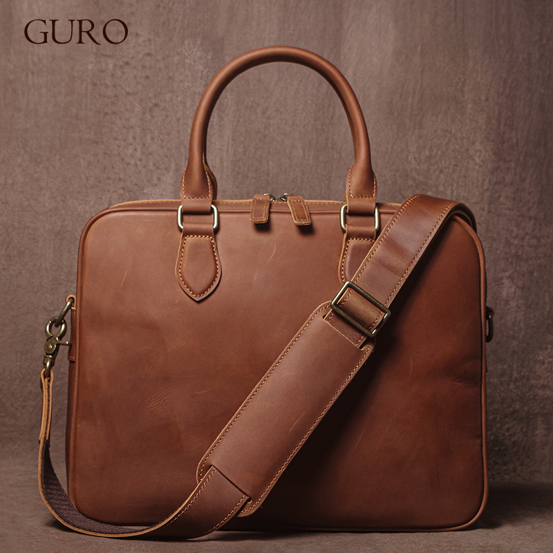 Leather Work Bag Men - GURO 남자 크레이지 호스 소 가죽