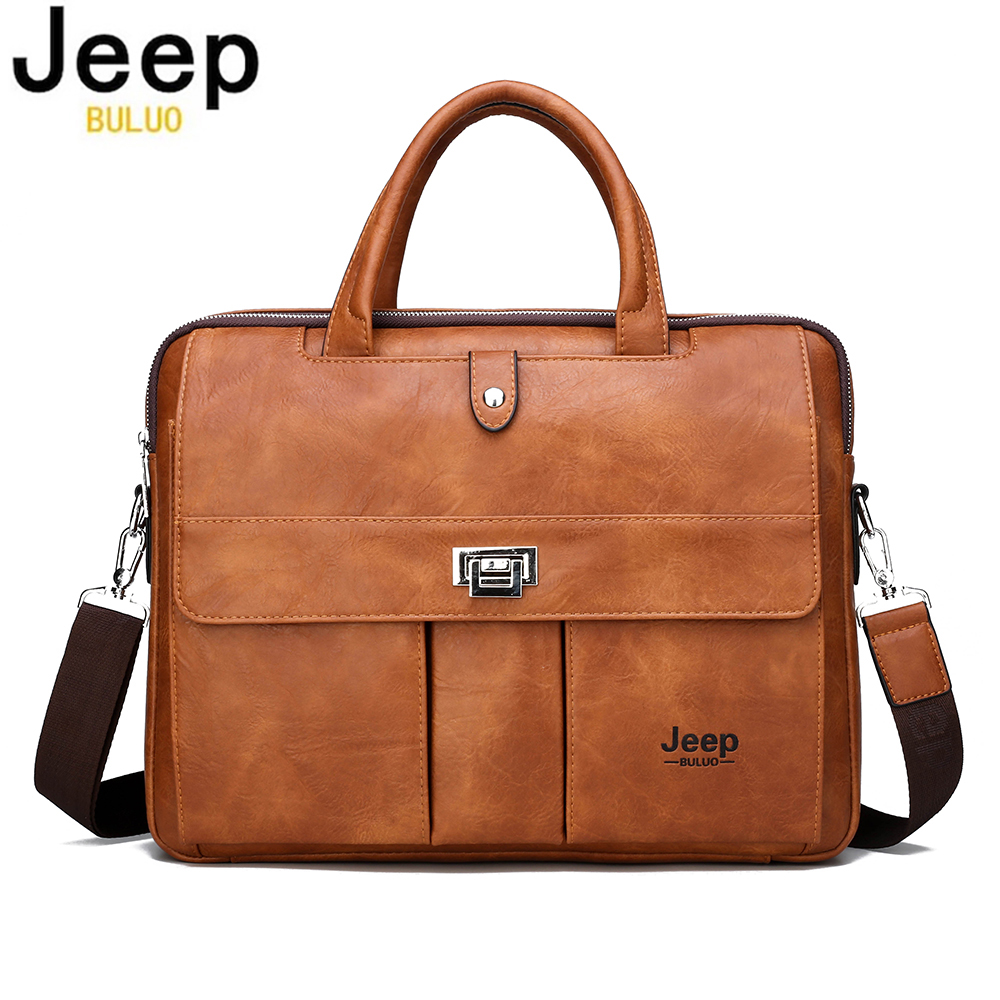 Leatherwork Letters - Jeep Buluo 남성용 가죽 서류가방 14인치